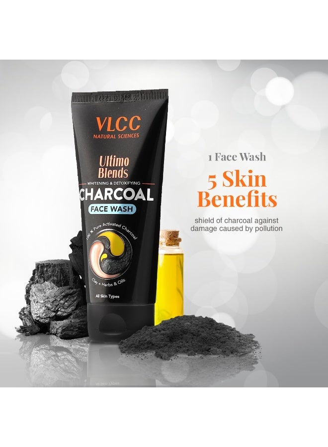 VLCC Ultimo Blends Charcoal Face Wash - 100ml X 2 (Pack of 2) - Whitening & Detoxifying, Acne Control, Exfoliation, Whitening with Activated Charcoal & Aloe Vera Extract - Image 2